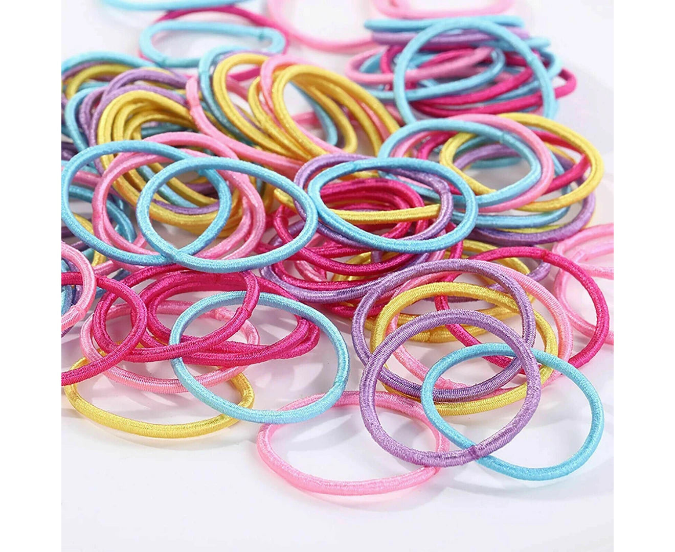 100X Hair Ties Elastic Band Snagless Ponytail Tie School Bubbles Various Colours