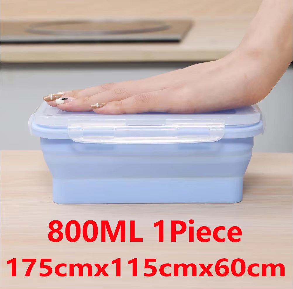 4Pcs/Set Silicone Rectangle Lunch Box Collapsible Bento Box Folding Food Container Bowl 300/500/800/1200Ml for Dinnerware