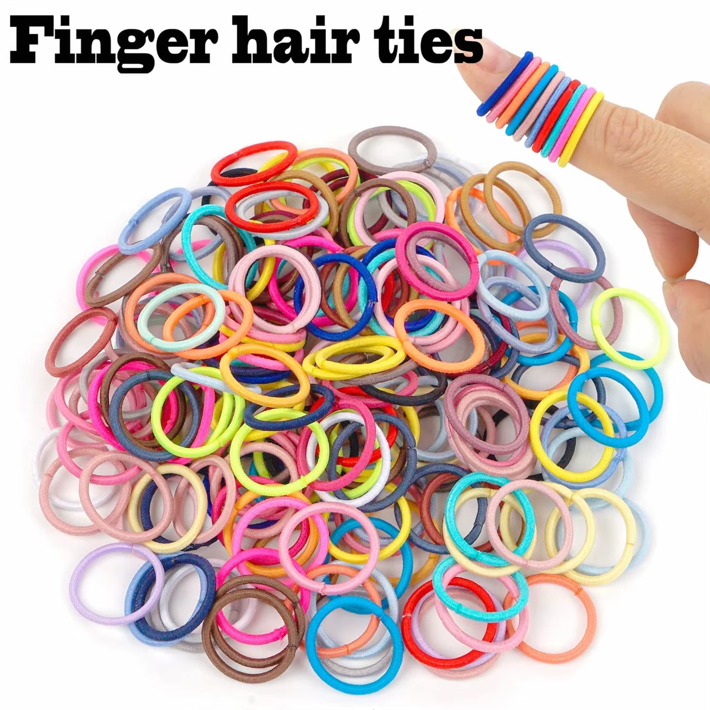 200PCS Baby Toddler Hair Ties Multicolors Elastic Hair Ties,2Cm in Diameter No Crease Finger Hair Elastics Small Ponytail Holder