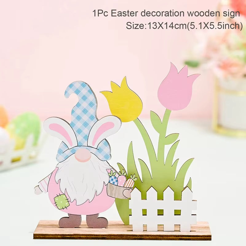 2024 New Easter Decoration for Home Wooden Pendant Easter Rabbit Easter Craft Easter Bunny Ornament Decor Easter Egg Gifts Decor