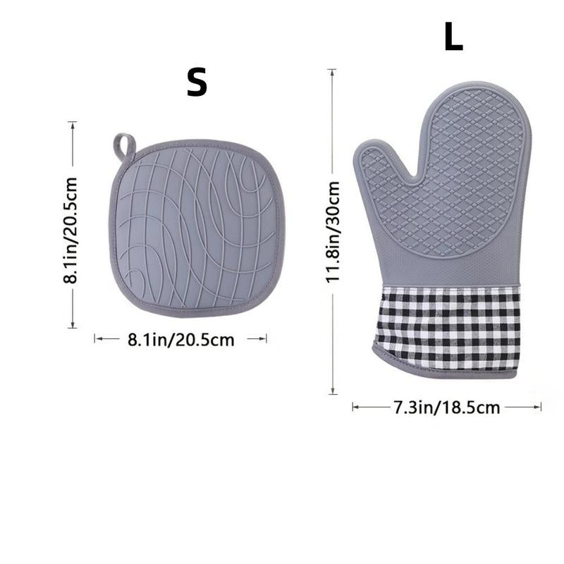 Household Silicone Pot Oven Mitt, 1 Count Geometric Plaid Pattern Heat Insulation Glove, Mitt Pad for Kitchen Cooking Baking, Kitchen Accessories