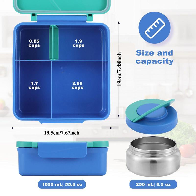 4 Compartment Bento Lunch Box with Soup Thermo, 1 Count Leakproof Lunch Food Container, Portable Lunch Box for Home Office School