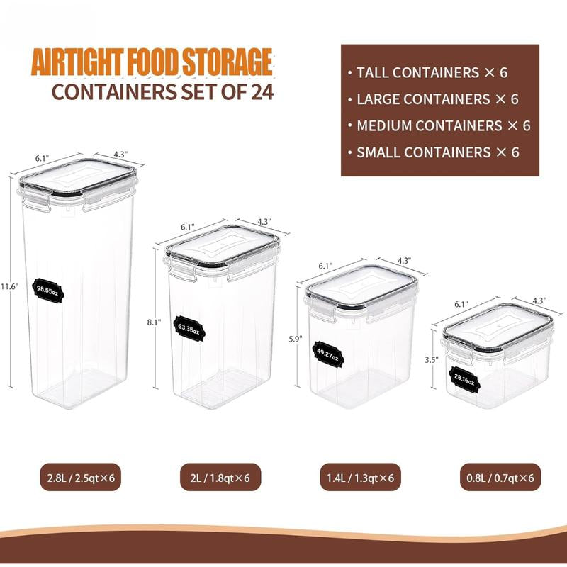 24 PCS Airtight Food Storage Containers with Lids, Kitchen Pantry Organization and Storage, Bpa-Free Plastic Scale Food Canisters for Cereal, Flour, Sugar, Dry Food, Include Labels & Marker