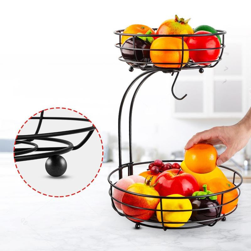 Countertop Fruit Basket, Iron Double Layer Fruit Basket for Table, Metal Fruit Tray, Serving Basket, Snack Basket, Kitchen Storage Organizer, Fruit Display Rack, 2024 Outdoor Fruit Organiser, Summer for Gift