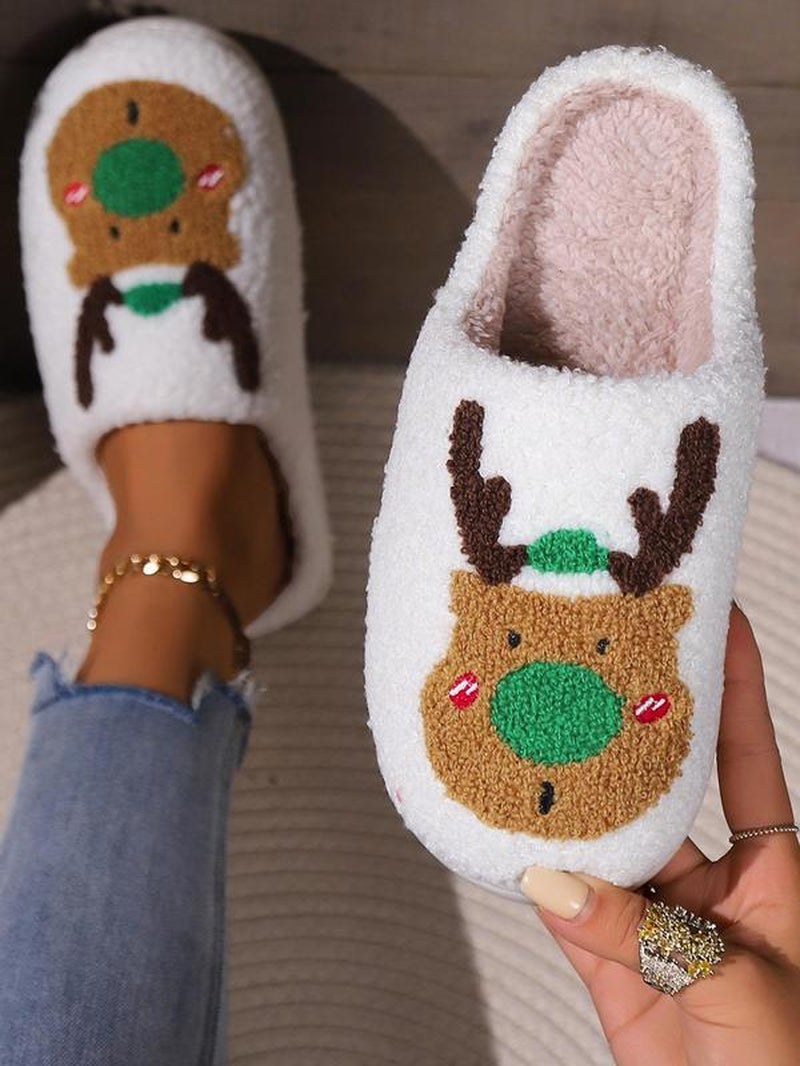 Women'S Cute Cartoon Deer Design Plush Bedroom Fluffy Slippers, Non-Slip Soft Plush Fuzzy Slippers for Indoor, Women'S House Slippers Indoor Slippers