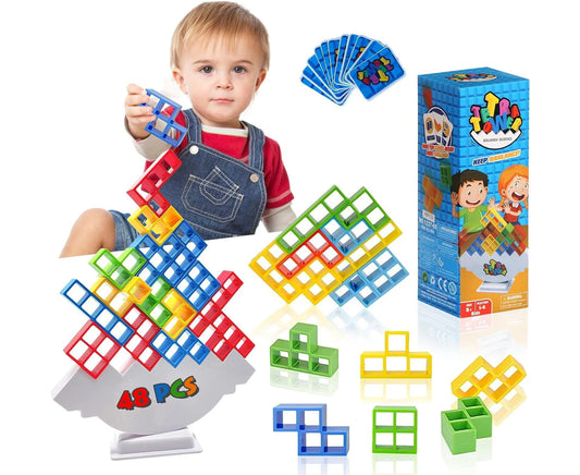 Tetra Tower Game, 48 Pcs Tetra Tower Balance Game Fun Stacking Building Blocks for Kids, Develop Dexterity, Patience, Fine Motor Skills, Family Party