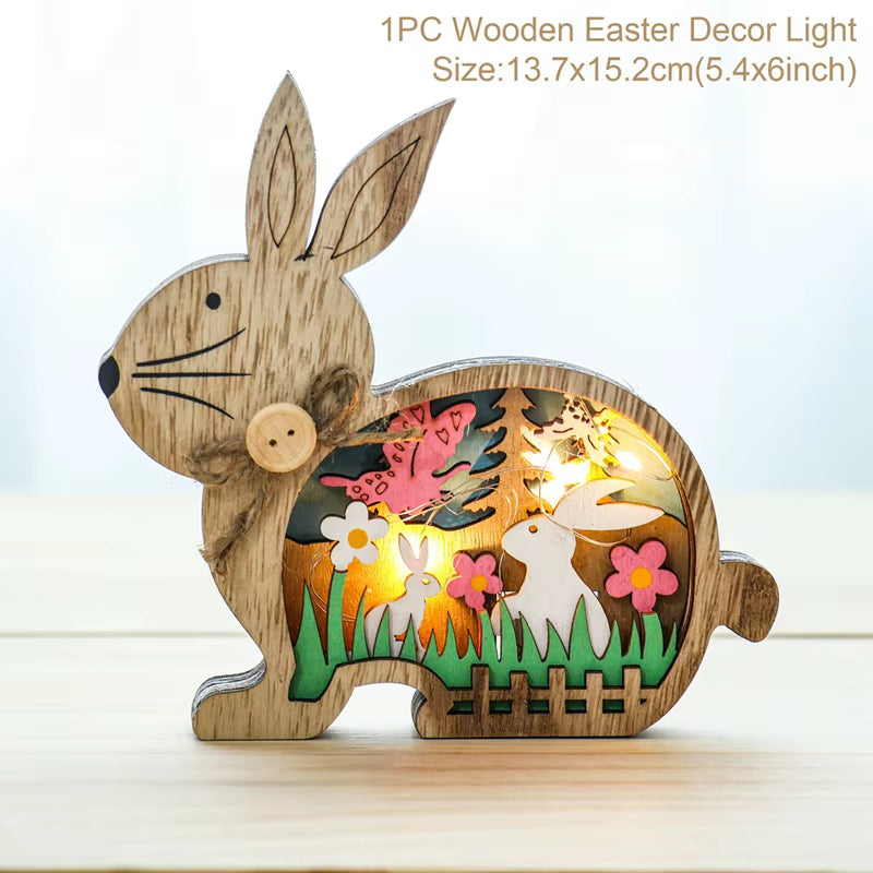 2024 New Easter Decoration for Home Wooden Pendant Easter Rabbit Easter Craft Easter Bunny Ornament Decor Easter Egg Gifts Decor