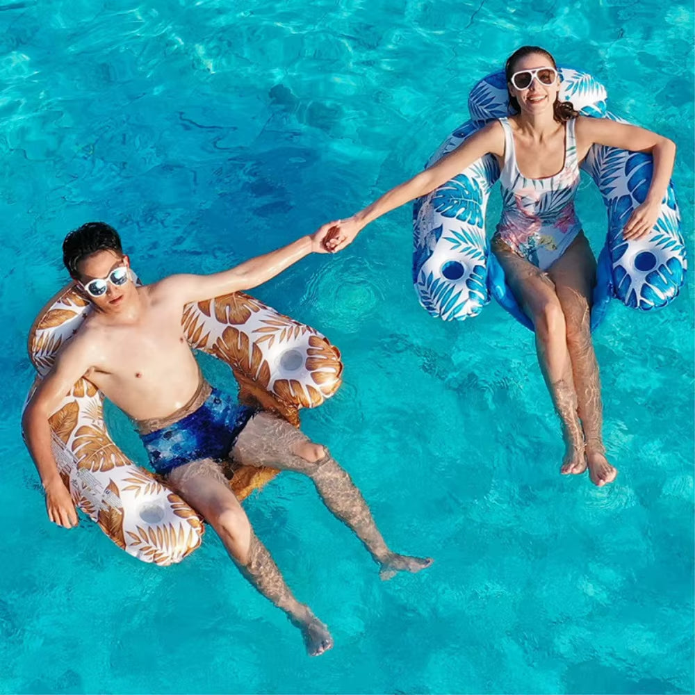 Inflatable Pool Floating Chair - Floating Pool Chair Leisure Float Pool Water Chair Pool Lounger with Cup Holder Pool Toys