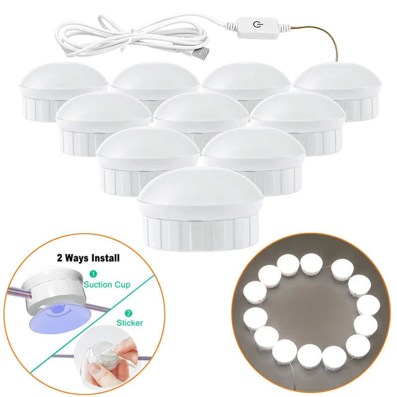 LED Makeup Mirror Light Bulbs USB Hollywood Vanity Make up Mirror Lights Bathroom Dressing Table Lighting Dimmable LED Wall Lamp