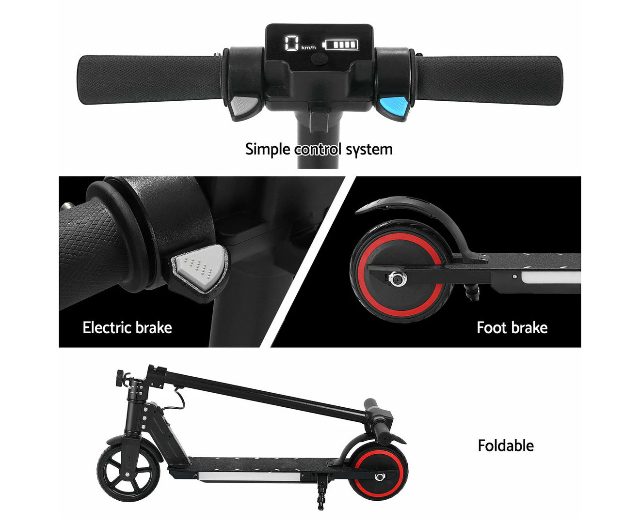 Electric Scooter 130W 16KM/H LED Light Folding Portable Riding Commuter Black