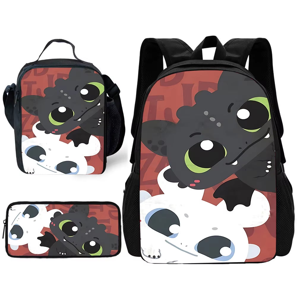 T-Toothless Child School Backpack with Lunch Bags ,Pencil Bags ,School Bags for Boys Girls Best Gift