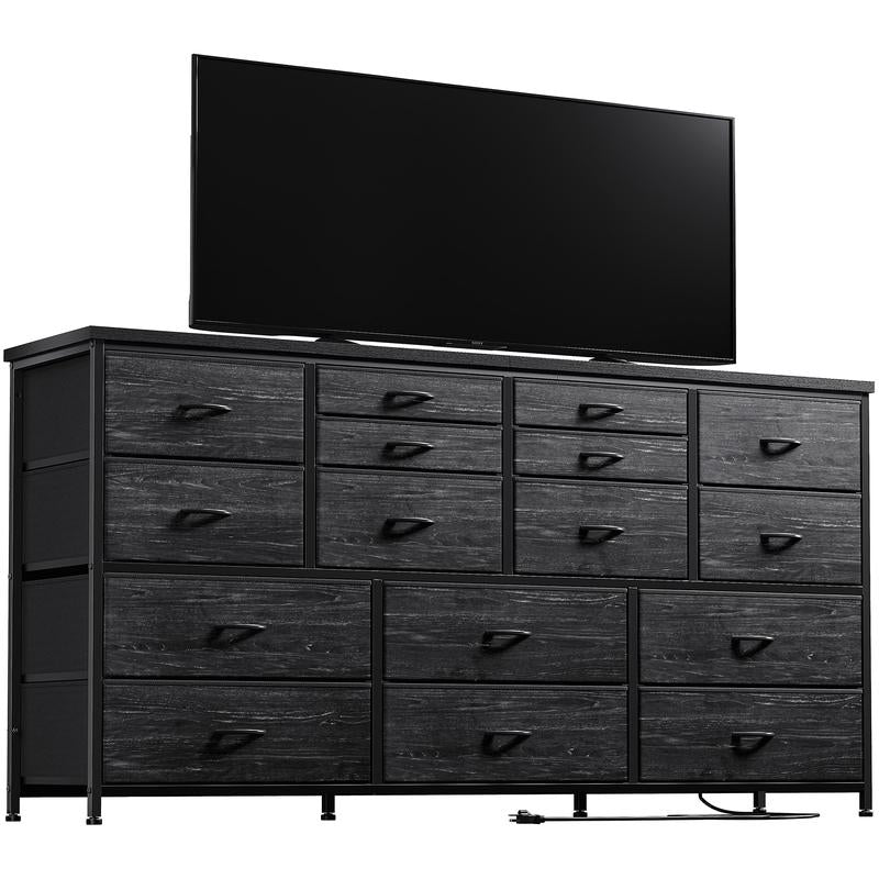 Raybee Furniture Wide Dresser with 16 Drawers, Multifunctional TV Stand with Charging Station & USB Ports for Living Room, Bedroom & Closet