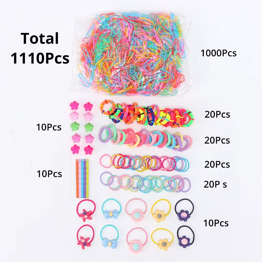 1110PCS Hair Accessories Set Hairstyle House Play Toy Girl Elastic Hair Bands Hairpins Flower Hair Claws Hair Ties