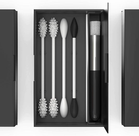 Reusable Ear Swab and Makeup Swabs Kit. 1 Cases with 4 Reusable Silicone Cotton Swabs for Ears, Baby, Beauty (4Swabs 1Case, Black)