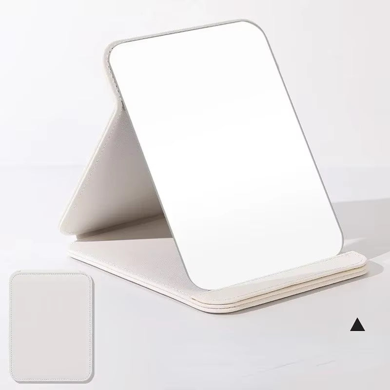 Fashion Mirror Makeup Mirror Household Desktop Vanity Mirror Portable High Definition PU Folding Beauty Mirror