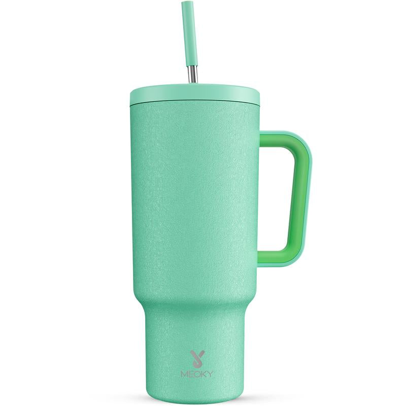 【24 Hour Shipping】Meoky Large-Capacity Stainless Steel Car Cup, Reusable Stainless Steel Straw, Anti-Slip and Noise-Reducing Silicone Pad, Tumbler Travel Mug/Cold Water for 24 Hours or Hot Water for 8 Hours,Suitable for Sports, Office, Christmas Gifts