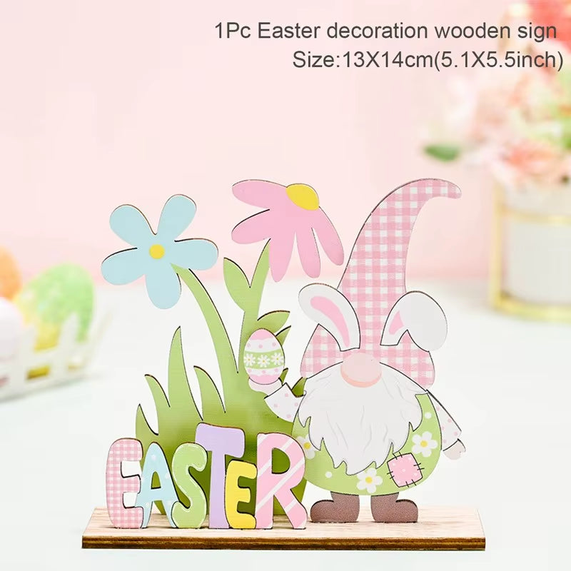 2024 New Easter Decoration for Home Wooden Pendant Easter Rabbit Easter Craft Easter Bunny Ornament Decor Easter Egg Gifts Decor