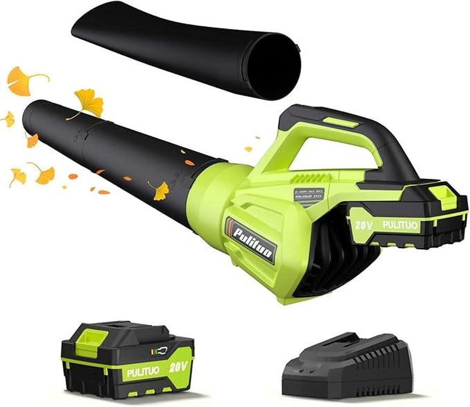 Leaf Blower 20V Leaf Blower Cordless with 4.0Ah Battery and Charger, High Power 400 CFM Electric Leaf Blower, Lightweight Handheld Cordless Blower for Lawn Care Yard Patio Garden Leaves Dust (Green) Handheld Blower AQ