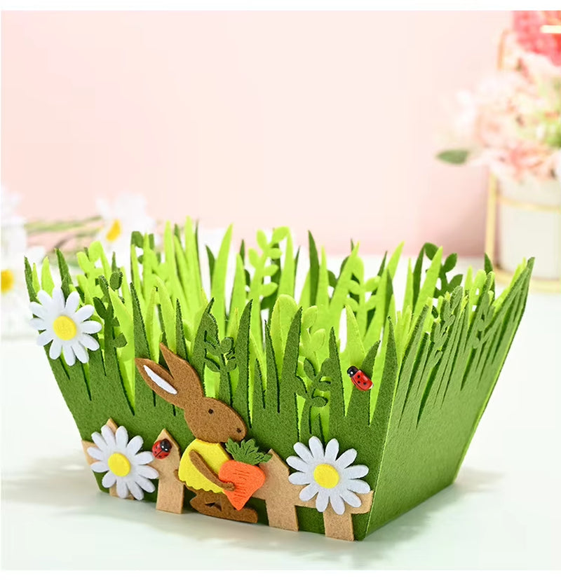 2024 Non-Woven Fabric Easter Basket Kids Color Eggs Bucket Welcome Spring Insect Butterfly Parti Bunny Easter Party Happy Easter