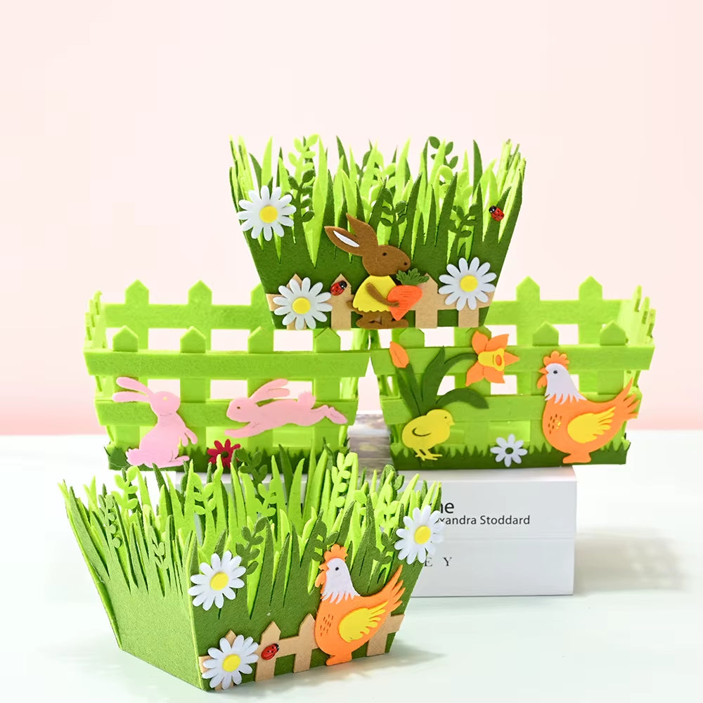 2024 Non-Woven Fabric Easter Basket Kids Color Eggs Bucket Welcome Spring Insect Butterfly Parti Bunny Easter Party Happy Easter