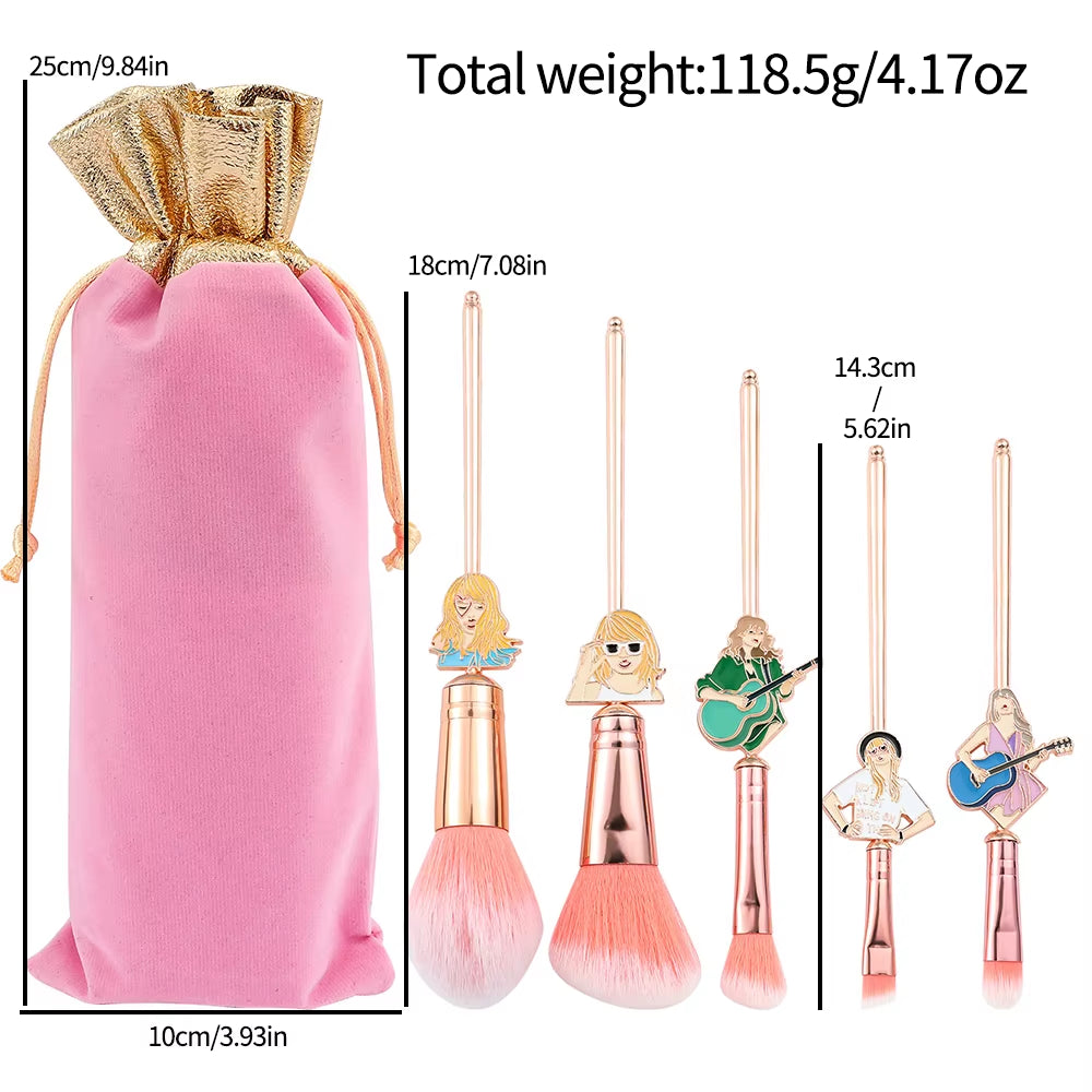 Famous Singer Taylors Creative Makeup Brushes Set 5Pcs Pink Metal Handle Brush Makeup Tools Gifts for Women Teen Girls Fans