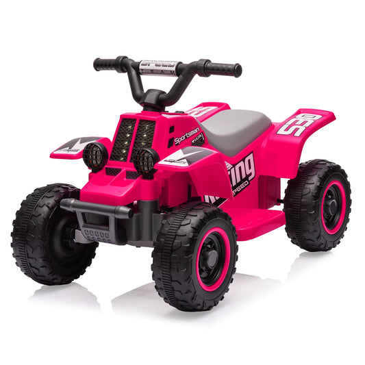 Kids Ride on ATV, 6V Ride on Car with Led Headlights, Ride-On Toy Treaded Tires, Rubber Handles, Push-Button Accelerator