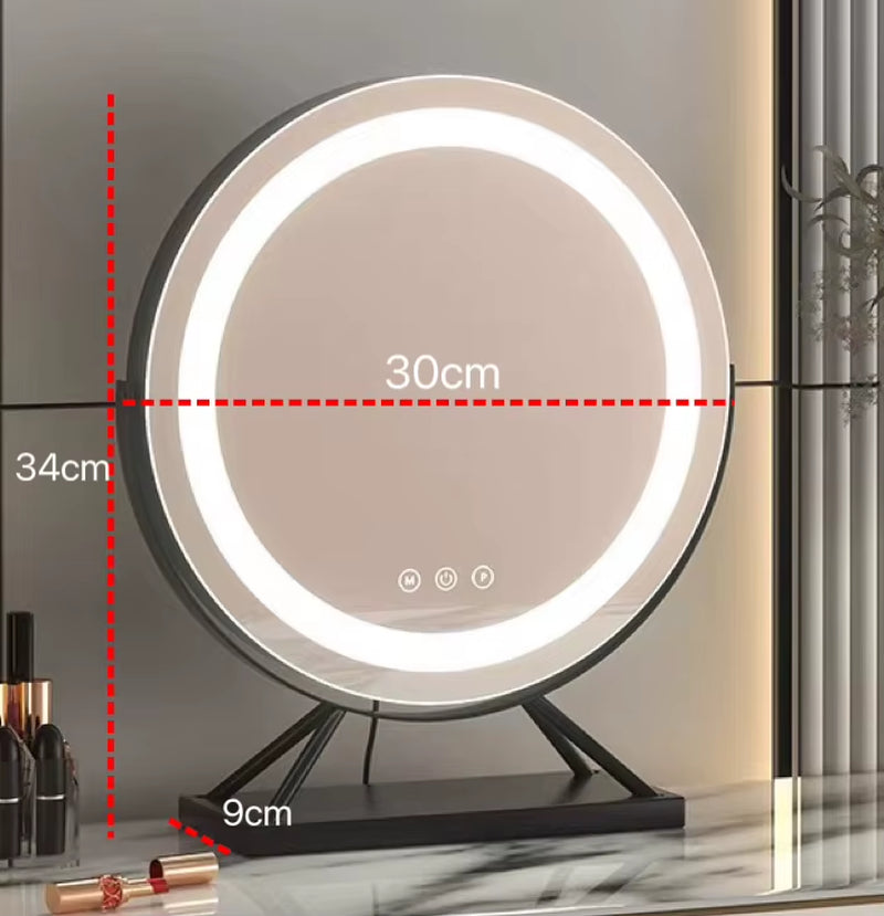 LED Lighted Circle Mirror round Tabletop/Desk Mirror 3 Color Dimmable Lighting Modes Make up Mirrors