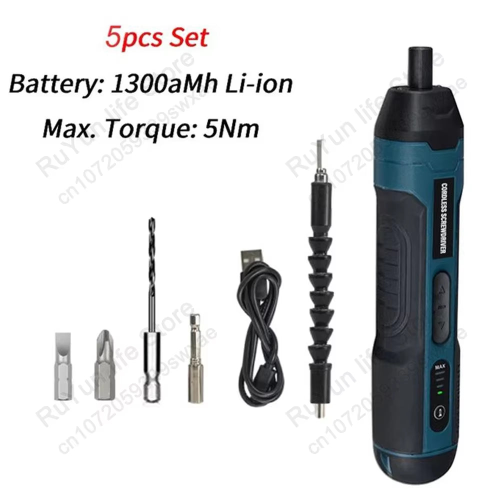 Mini Cordless Electric Screwdriver Rechargeable 1300Mah Power Drill Bits Set 3.6V Household Disassembly Torque Repair Tools Kit