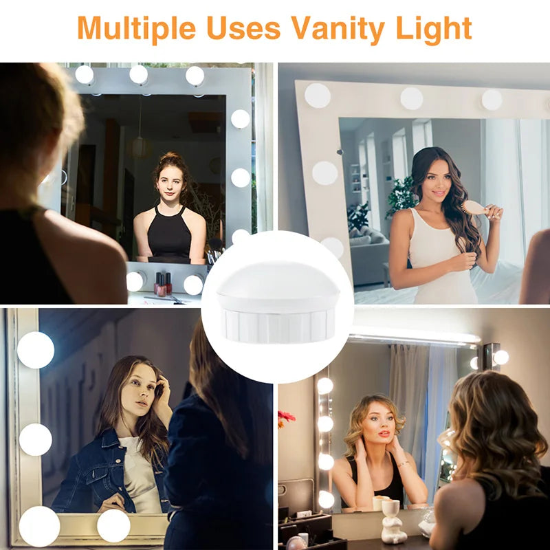 LED Makeup Mirror Light Bulbs USB Hollywood Vanity Make up Mirror Lights Bathroom Dressing Table Lighting Dimmable LED Wall Lamp