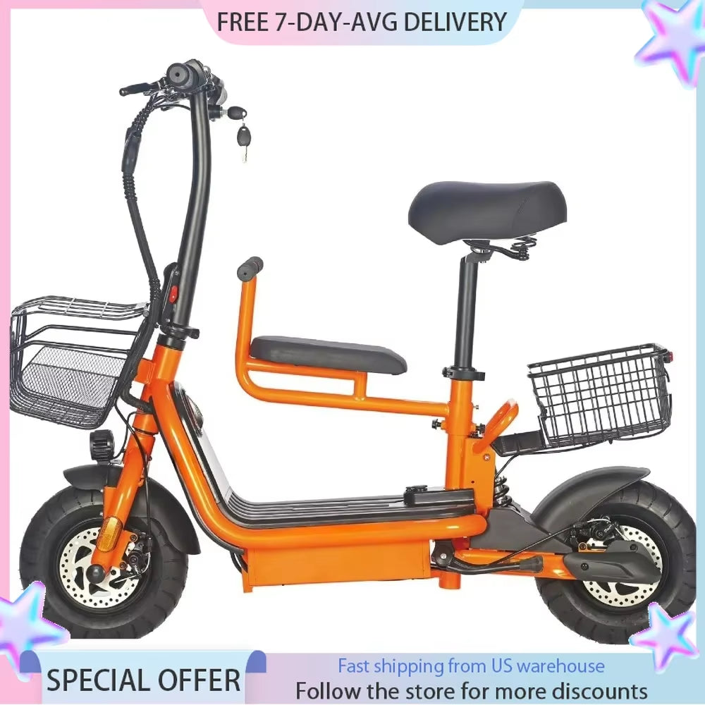 Power Folding Electric Bike, for Adults, 48V 624WH Lithium- Ion Battery 750W Peak 10" Fat Tire Ebike, Electric Scooters