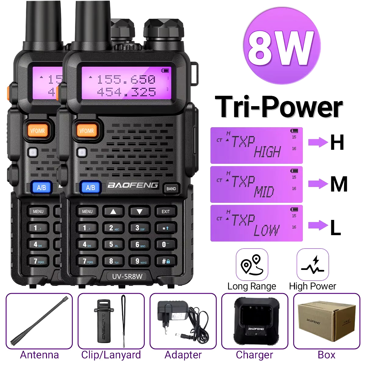 1/2PCS  UV 5R 5W 8W Walkie Talkie Ham CB Radio Long Range Dual Band VHF UHF FM Transceiver Two Way Radio UV5R K5 Plus