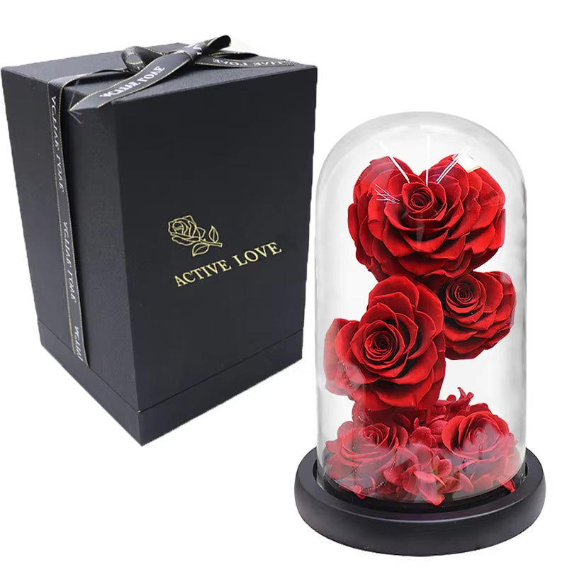 Heart Shaped Preserved Rose Beauty and the Beast Eternal Rose in Glass Dome Wedding Forever Flowers Valentines Christmas Gifts