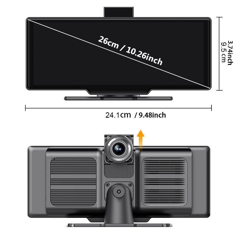 10.26 Inch Car Video Player, Wireless Portable Car Player with 2.5K Instrument Car Camera & 1080P Rearview Camera, Car Entertainment Player