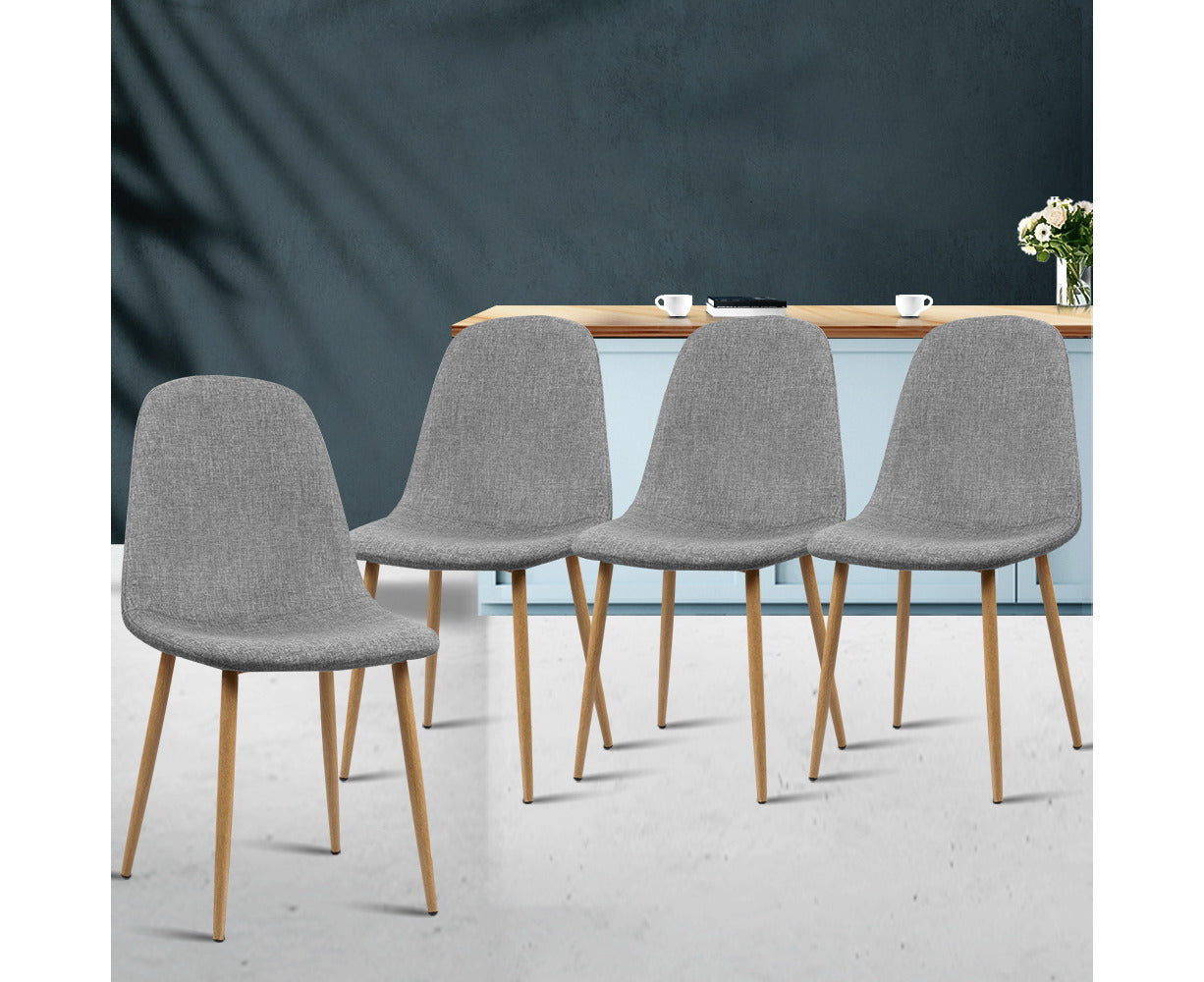 Dining Chairs Set of 4 Linen Curved Slope Grey